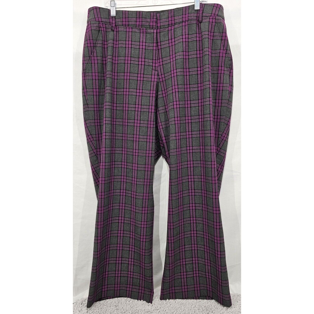 Lane Bryant Gray Plaid Wide Leg Pants with Pink Windowpane